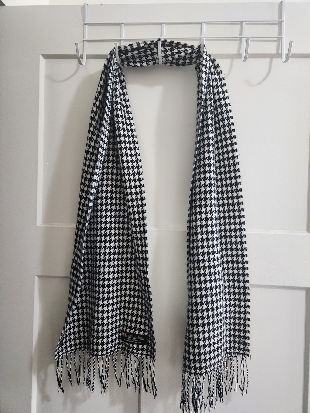 Black & White Houndstooth Cashmere Scarf